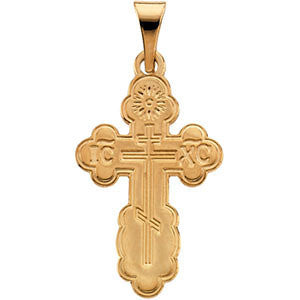 14K Yellow 26x17mm St. Olga Orthodox Cross Pendant