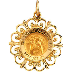 14K Yellow 18.5mm Round Our Lady of Perpetual Help Medal