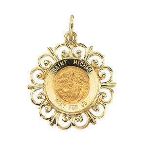 14K Yellow 18.5mm Round St. Michael Medal