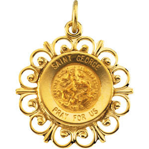 14K Yellow 18.5mm Round St. George Medal