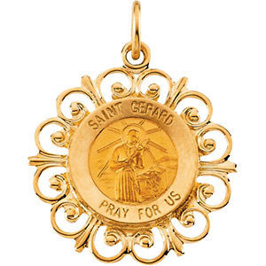 14K Yellow 18.5mm Round St. Gerard Medal