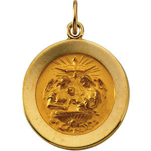 14K Yellow 18mm Round Baptismal Pendant Medal