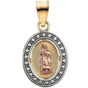 14K Yellow & Rose 12.25x10mm Tri-Color Our Lady of Guadalupe Oval Pendant