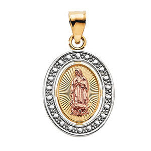 14K Yellow 15.5x12.75mm Tri-Color Our Lady of Guadalupe Oval Pendant