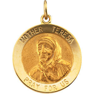 14K Yellow 18mm Mother Teresa Round Pendant Medal