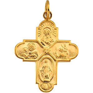 14K Yellow 24.4x21.5mm Four-Way Cross Medal