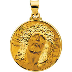 14K Yellow 23.25x23.5mm Hollow Face of Jesus (Ecce Homo) Pendant