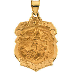 14K Yellow 25x21.5mm Hollow St. Michael Medal