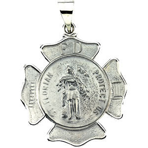 14K White 25.25x25.25mm Hollow St. Florian Medal