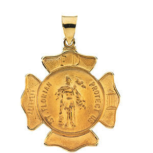 14K Yellow 25.25x25.25mm Hollow St. Florian Medal