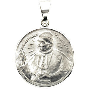 14K White 20.75mm Round Pope John Paul II Hollow Medal