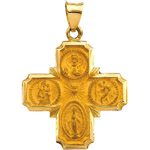 14K Yellow 25x24.25mm Hollow Four-Way Cross Medal