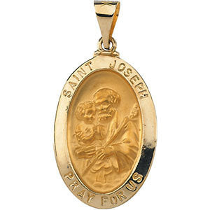 14K Yellow 23.25x16mm Hollow Oval St. Joseph Medal