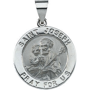 14K White 18.25mm Hollow Round St. Joseph Medal