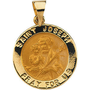 14K Yellow 18.25mm Hollow Round St. Joseph Medal