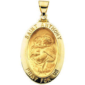 14K Yellow 23x16mm Hollow Oval St. Anthony Medal