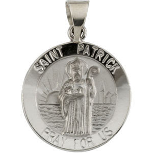 14K White 18mm Round Hollow St. Patrick Medal