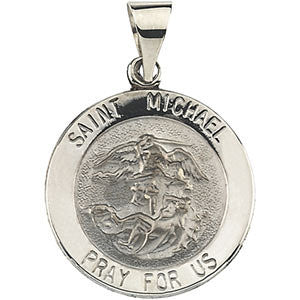 14K White 18.25mm Round Hollow St. Michael Medal