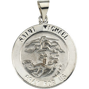 14K White 22.25mm Round Hollow St. Michael Medal