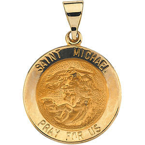 14K Yellow 18.25mm Round Hollow St. Michael Medal