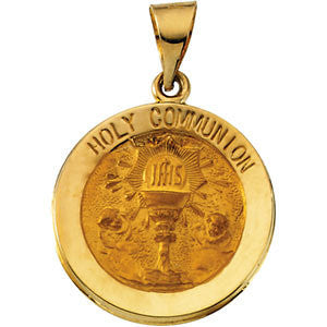 14K Yellow 18.5mm Hollow Holy Communion Medal