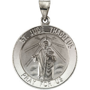 14K White 22.25mm Hollow Round St. Jude Medal