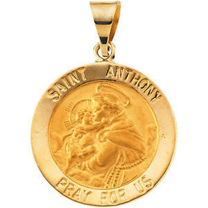 14K Yellow 18.25mm Hollow Round St. Anthony Medal