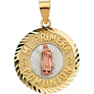 14K Yellow 19.75mm Tri-Color Mi Primera Comunion (First Holy Communion) Medal