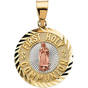 14K Yellow 16.75mm Tri-Color First Holy Communion Medal