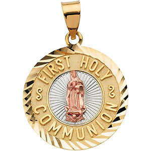 14K Yellow 19.75mm Tri-Color First Holy Communion Medal