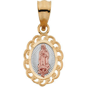 14K Yellow 11x8.5 Tri-Color Our Lady of Guadalupe Oval Pendant