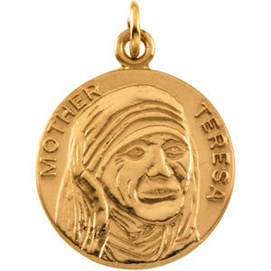 14K Yellow 18mm Round Blessed Mother Teresa Medal