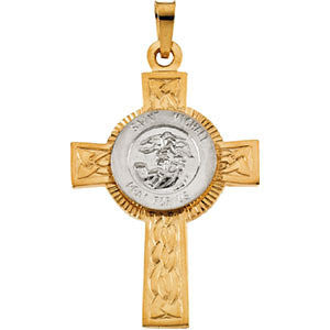 14K Yellow & White 28.5x20.75mm St. Michael Cross Pendant