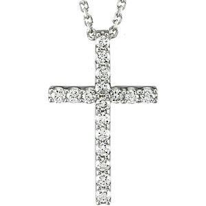 14K White 1-4 CTW Petite Diamond Cross 18" Necklace