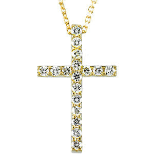 14K Yellow 1-6 CTW Petite Diamond Cross 18" Necklace