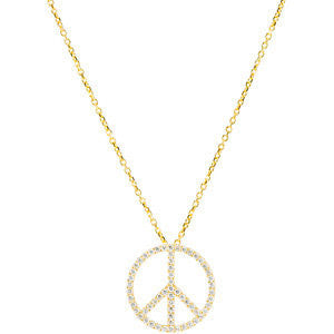 14K Yellow 1-3 CTW Diamond Peace Sign 16" Necklace