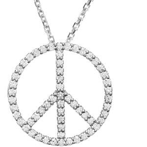 14K White 1-4 CTW Diamond Peace Sign 16" Necklace