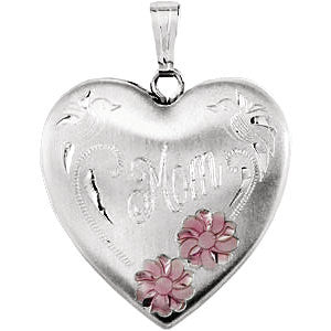 Enameled Flowers "Mom" Heart Locket