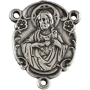 Sterling Silver 17.95x12.9mm Sacred Heart of Jesus Rosary Center Medal