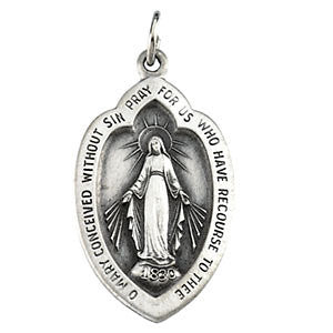 Sterling Silver 23x15mm Badge-Shaped Miraculous Medal