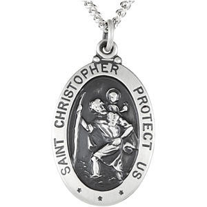 Sterling Silver 25x18mm Oval St. Christopher 24" Necklace