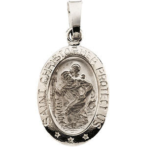 14K White 15x11mm Oval St. Christopher Medal