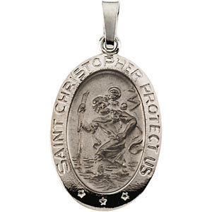 14K White 19x14mm Oval St. Christopher Medal