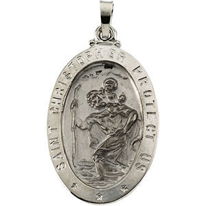 14K White 25x18mm Oval St. Christopher Medal