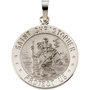 14K White 18mm St. Christopher Medal