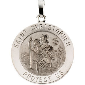 14K White 20mm St. Christopher Medal