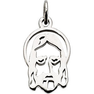 14K White Silhouetted Face of Jesus Pendant