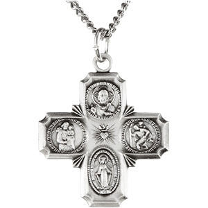 Sterling Silver 25x24mm Four-Way Cross Medal 24" Necklace