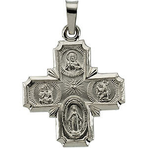 14K White 18x18mm Four-Way Cross Medal