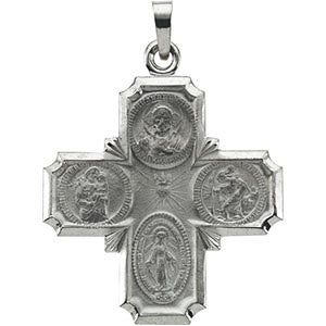 14K White 25x24mm Four-Way Cross Medal